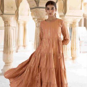 Striped Tie-up Detail Tiered Fit & Flare Ethnic Dress